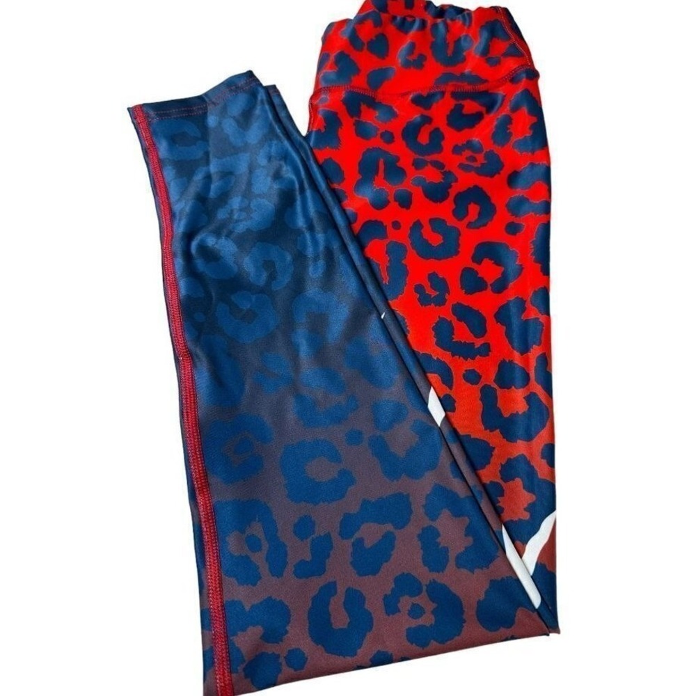 Fight or Quit Red Blue Ombre Leopard Print Claw Mark Athletic Leggings MMA BJJ